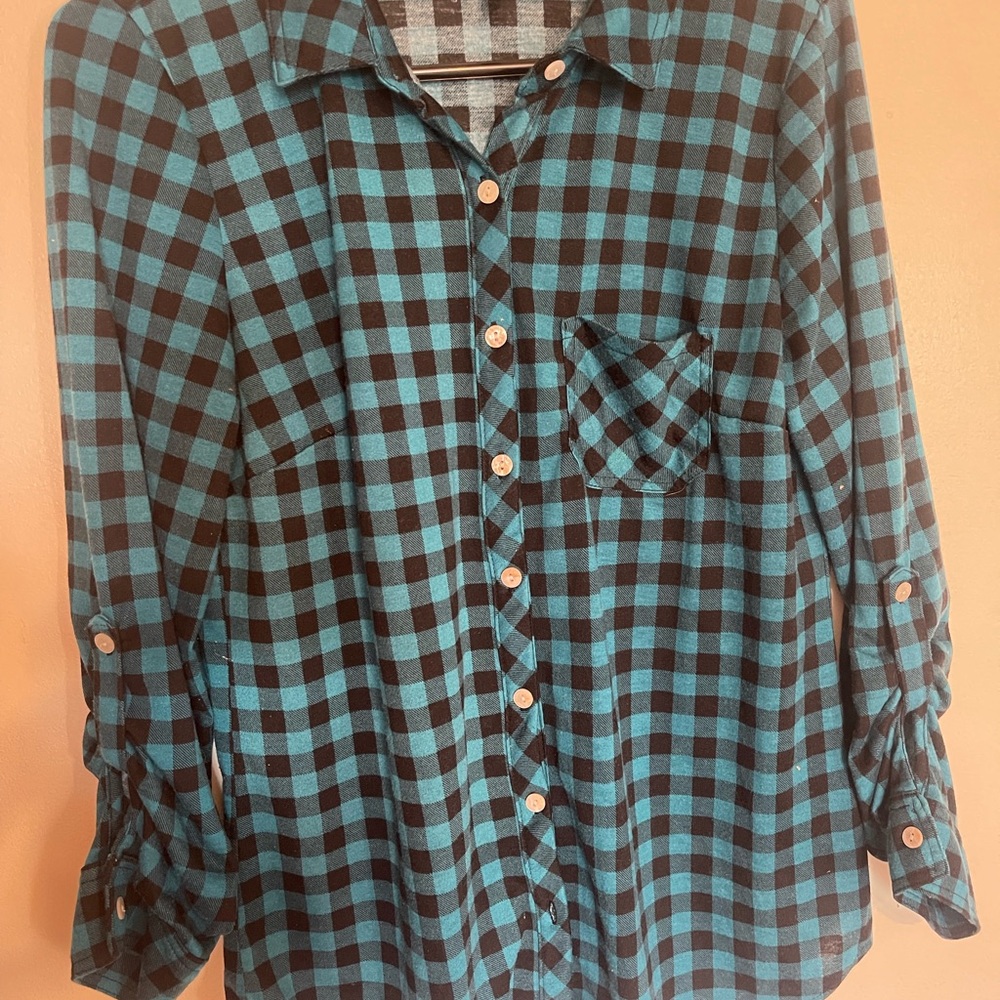 Plaid Button-Up Shirt in Blue and Black